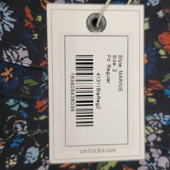 Untuckit Floral Collarless Marnie Shirt Dress Button Front Sheer Lined Tie, Size - Picture 7 of 8